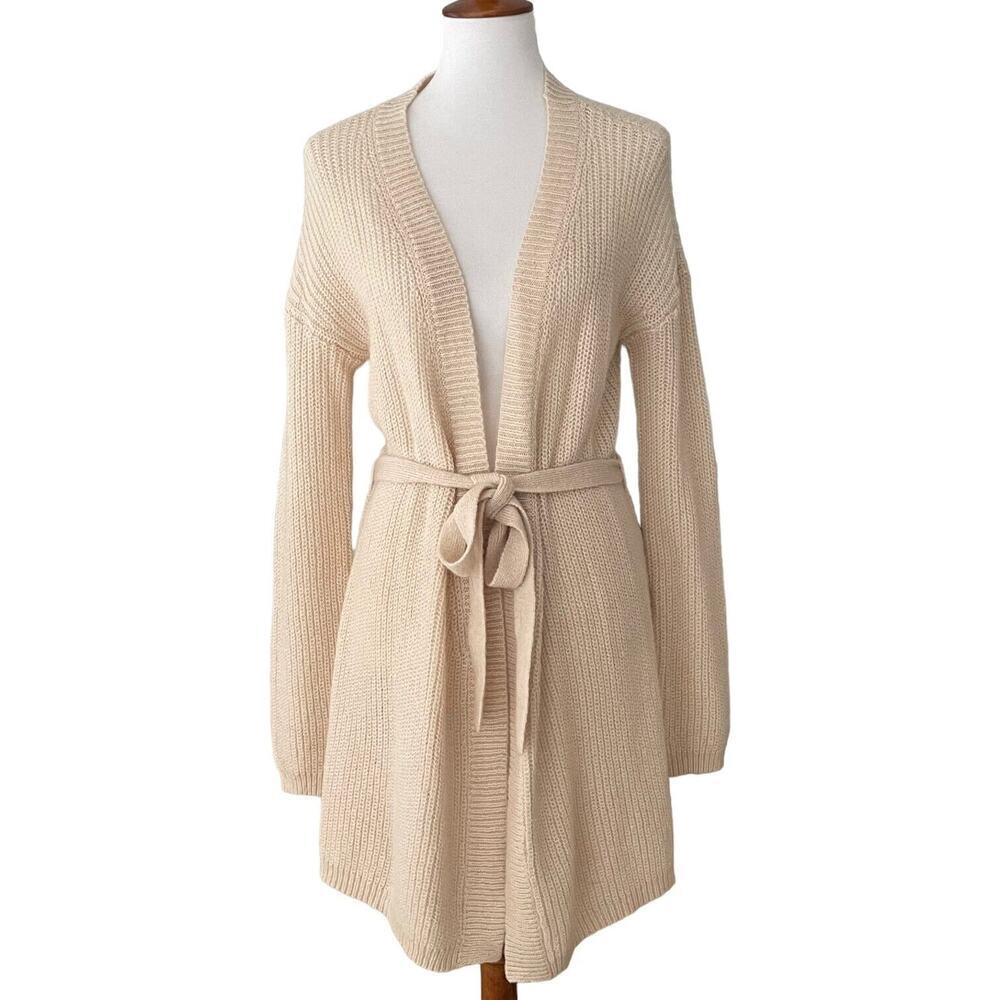 Lovers + Friends Ivory Acrylic Blend Tie Waist Duster Cardigan Sweater Size S